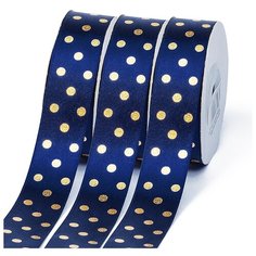 Лента атласная Ideal горошек золото шир.25мм LDAG370 цв.370 синий уп.27,4м