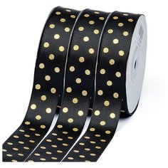 Лента репсовая Горошек золото шир.25мм LDRG030 цв.черный уп.27,4м Ideal