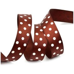 Лента репсовая в рубчик LDRG86802925 (128) крупный горошек 25мм цв.коричневый-белый уп.27,4м Ideal