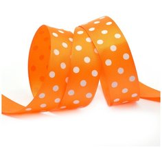Лента репсовая в рубчик LDRG66802925 (119) крупный горошек 25мм цв.оранжевый-белый уп.27,4м Ideal