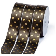 Лента атласная Ideal горошек золото шир.25мм LDAG860 цв.860 коричневый уп.27,4м
