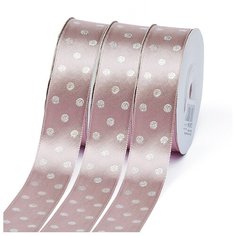 Лента атласная Ideal горошек серебро шир.25мм LDAS164 цв.164 гр.розовый уп.27,4м