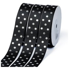 Лента репсовая Горошек серебро шир.25мм LDRS030 цв.черный уп.27,4м Ideal