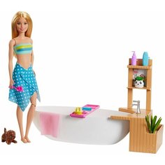 Игровой набор Barbie Fizzy Bath Блондинка с ванной и собачкой, GJN32