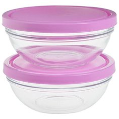 Pasabahce Салатник с крышкой Chefs 17 см, 2 шт. прозрачный/розовый