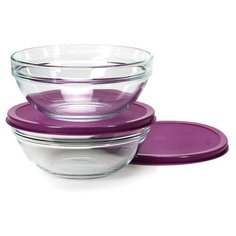 Pasabahce Салатник с крышкой Chefs 20 см, 2 шт. прозрачный/фиолетовый