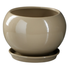 Горшок Керамика ручной работы с поддоном Шар 18 х 18 х 13 см мокко
