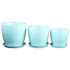 Горшок Керамика ручной работы с поддоном Осень бирюза