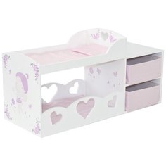 PAREMO Кроватка для кукол двухъярусная с системой хранения Пьемонт Антонелла (PRT220-04) белый/розовый/фиолетовый