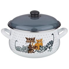 Кастрюля Agness Озорные коты 951-002, 2.4 л, белый/серый