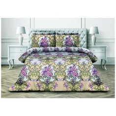 Постельное белье семейное Valtery AP-33, поплин, 70 х 70 см, бежевый/сиреневый