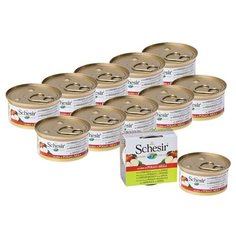 Влажный корм для кошек Schesir с курицей, С яблоком 12 шт. х 75 г (кусочки в желе)