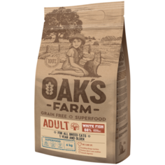 Сухой корм для кошек Oaks Farm беззерновой, с белой рыбой 6 кг