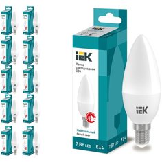 Лампа светодиодная IEK ECO C35 свеча 7Вт 230В 4000К E14, 10 шт.