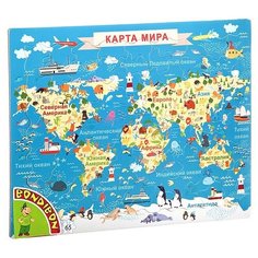 Пазл Bondibon карта "Животные мира", 65 деталей, 37*25 см (ВВ4662)
