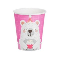 Стакан бумажный "Мишка с кексом" розовый 250мл, 6 шт Сима ленд