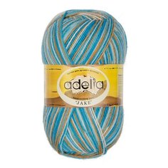 Пряжа Adelia Jake, 75% шерсть, 25% нейлон, 5*100 г, 400 м+-15 м, №22, белый, песочный, бирюзовый, голубой