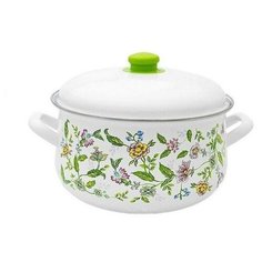 Кастрюля 3 л эмалированная (бел) "Полевые цветы" эмалированная крышка Маруся