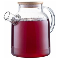 Чайник заварочный 1,8л жаропрочное стекло фильтр-пружина крышка бамбук АртСтефа