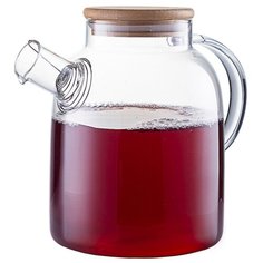 Чайник заварочный 1,3л жаропрочное стекло фильтр-пружина крышка бамбук АртСтефа