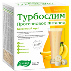 Турбослим Протеиновое питание коктейль со вкусом Банановый мусс, пакеты-саше №5 Эвалар