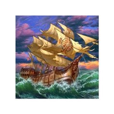 Алмазная мозаика "Корабль в бушующем океане" 20x20 см (AS20054) Рыжий кот