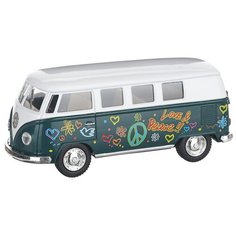 Детская инерционная металлическая машинка с открывающимися дверями, модель Volkswagen Classical Автобус раскрашенный, зеленый Serinity Toys