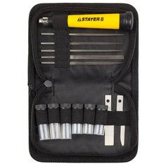 09145-H38 Набор STAYER Нож “MASTER” для точных работ в комплекте с лезвиями различной формы и надфилями. в чехле.38 предметов