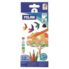 Карандаши цветные Milan акварельные, 12 цветов, 3 грани
