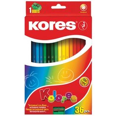 Карандаши цветные Kores 36 цветов, 6-гранные, точилка