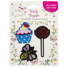 Многоразовые стикеры для одежды Lukky Fashion, Шайн Дизайн, 3 шт, (пирожное, пчела, леденец) (Т19718)