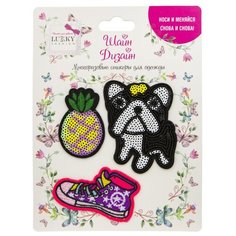 Многоразовые стикеры для одежды Lukky Fashion, Шайн Дизайн, 3 шт, (ананас, мопс, кед) (Т19710)