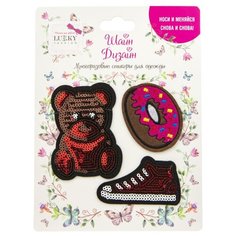 Многоразовые стикеры для одежды Lukky Fashion, Шайн Дизайн, 3 шт, (мишка, пончик, кед) (Т19715)