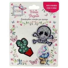 Многоразовые стикеры для одежды Lukky Fashion, Шайн Дизайн, 3 шт, (череп, кактус, мороженое) (Т19723)