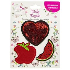 Многоразовые стикеры для одежды Lukky Fashion, Шайн Дизайн, 3 шт, (сердце, яблоко, арбуз) (Т19722)