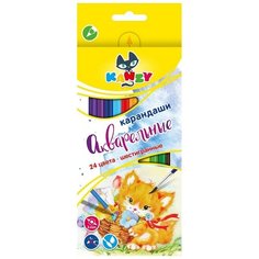 Карандаши цветные ВКФ акварельные, 24 цвета, 6 граней, Мой друг котенок (WCP- 2024) Воскресенская карандашная фабрика