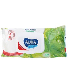 Салфетки Aura Family влажные для всей семьи с антибактериальным эффектом с крышкой 120 шт