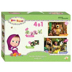 Набор настольных игр Step puzzle 4 в 1 Маша и Медведь (Анимаккорд)