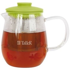Taller Заварочный чайник Уолтон TR-1360 600 мл, прозрачный/зеленый
