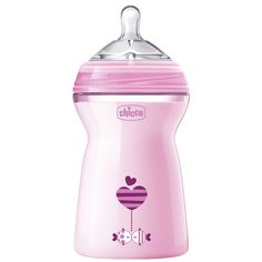 Chicco Бутылочка Natural Feeling, 330 мл, с 6 месяцев, розовый