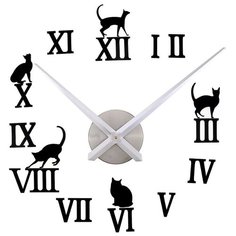 Часы настенные кварцевые Diy Clock Кошечки серебристый/черный