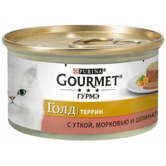 Влажный корм для кошек Gourmet Голд, с уткой, со шпинатом, с морковью 85 г (паштет)