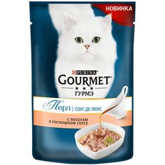 Влажный корм для кошек Gourmet Перл соус де-люкс, с лососем 85 г (кусочки в соусе)