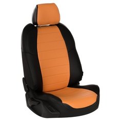 Чехлы на сиденья "АВТОПИЛОТ" из экокожи для Volkswagen Tiguan I (со столиками) с 07-16г. Черный, Оранжевый. vo-ti-t7-cho-e