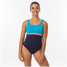 Купальник слитный женский темно-синий Heva li, размер: 44, цвет: Синий/Синий Графит/Неоновый Персиковый NABAIJI Х Декатлон Decathlon