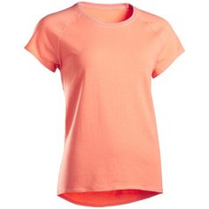 Футболка для мягкой йоги женская из биохлопка коралловая, размер: XS, цвет: Бледно-Коралловый KIMJALY Х Декатлон Decathlon