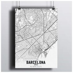 Постер Карта Барселона 60х90 см.в рамке RED Panda