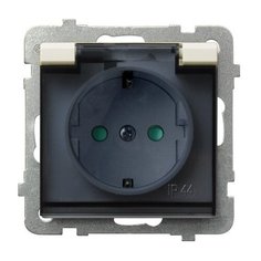 Ospel Sonata Бежевый Розетка 1-ая с/з IP44 с крышкой Schuko со шторками, без рамки