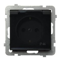 Ospel Sonata Черный металлик Розетка 1-ая с/з IP44 с крышкой Schuko, без рамки