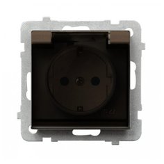 Ospel Sonata Шоколадный металлик Розетка 1-ая с/з IP44 с крышкой Schuko, без рамки